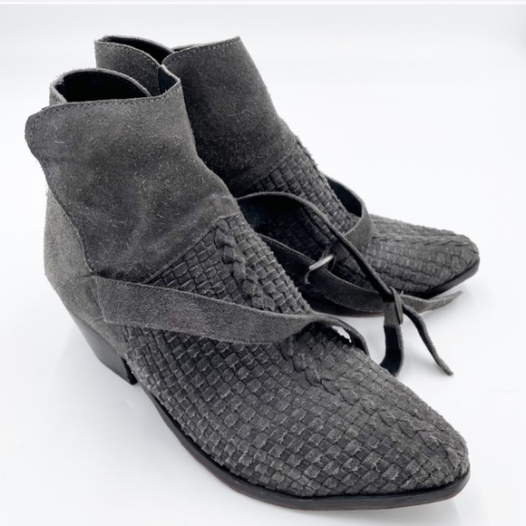 Free People Leather Suede Woven Ankle Boots 10 40 - Picture 9 of 11